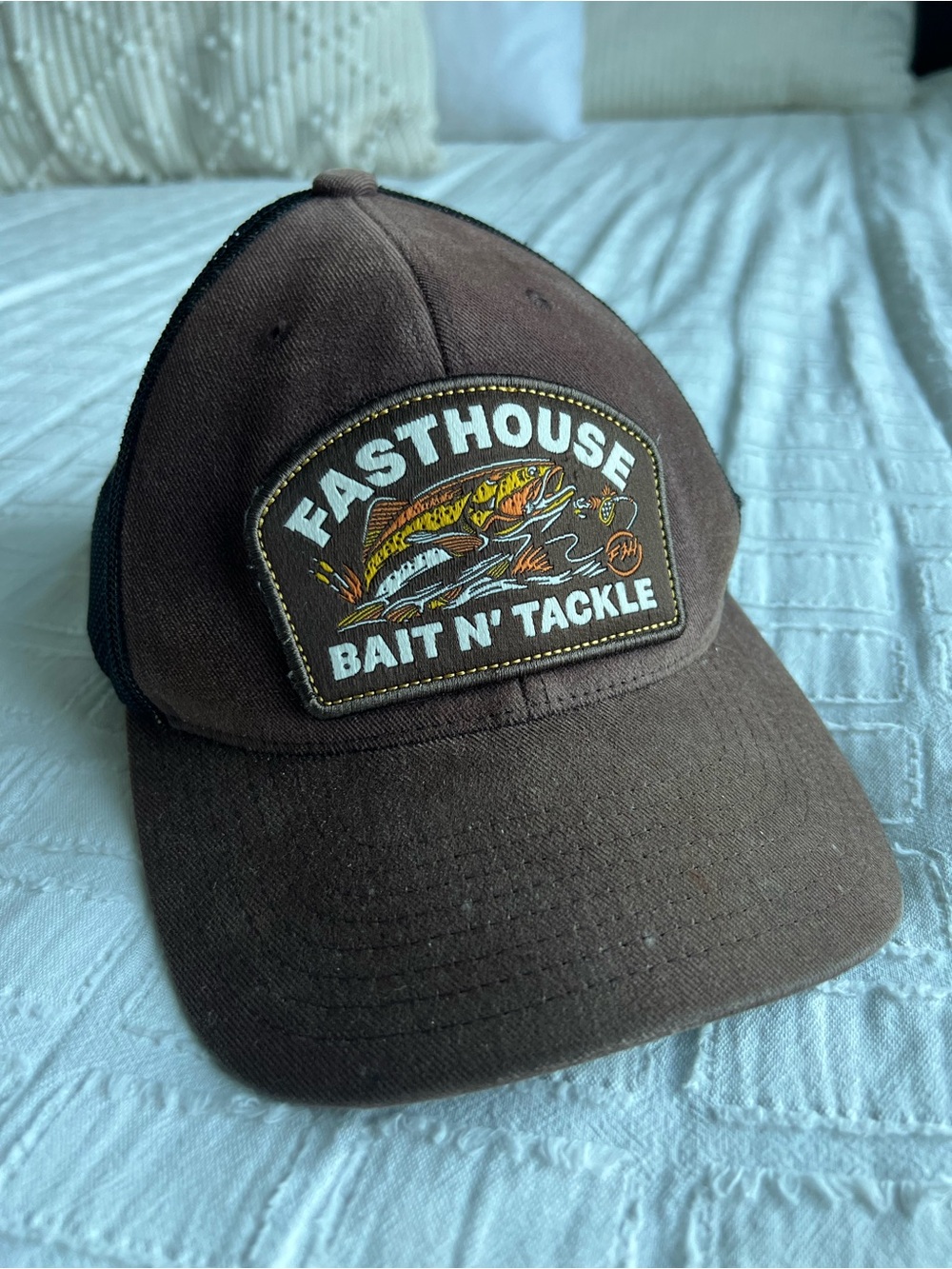 Fasthouse Bait N’ Tackle Trucker Hat Brown Black Snapback EUC